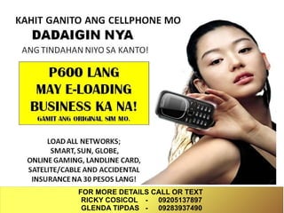 FOR MORE DETAILS CALL OR TEXT
RICKY COSICOL - 09205137897
GLENDA TIPDAS - 09283937490
 