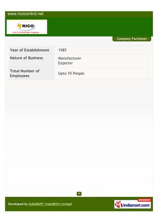 - Company Factsheet -


Year of Establishment   1985

Nature of Business      Manufacturer
                        Exporter

Total Number of
                        Upto 10 People
Employees
 