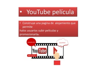 • YouTube película
• Construye una pagina de alojamiento que
permite
halos usuarios subir películas y
promocionarlas