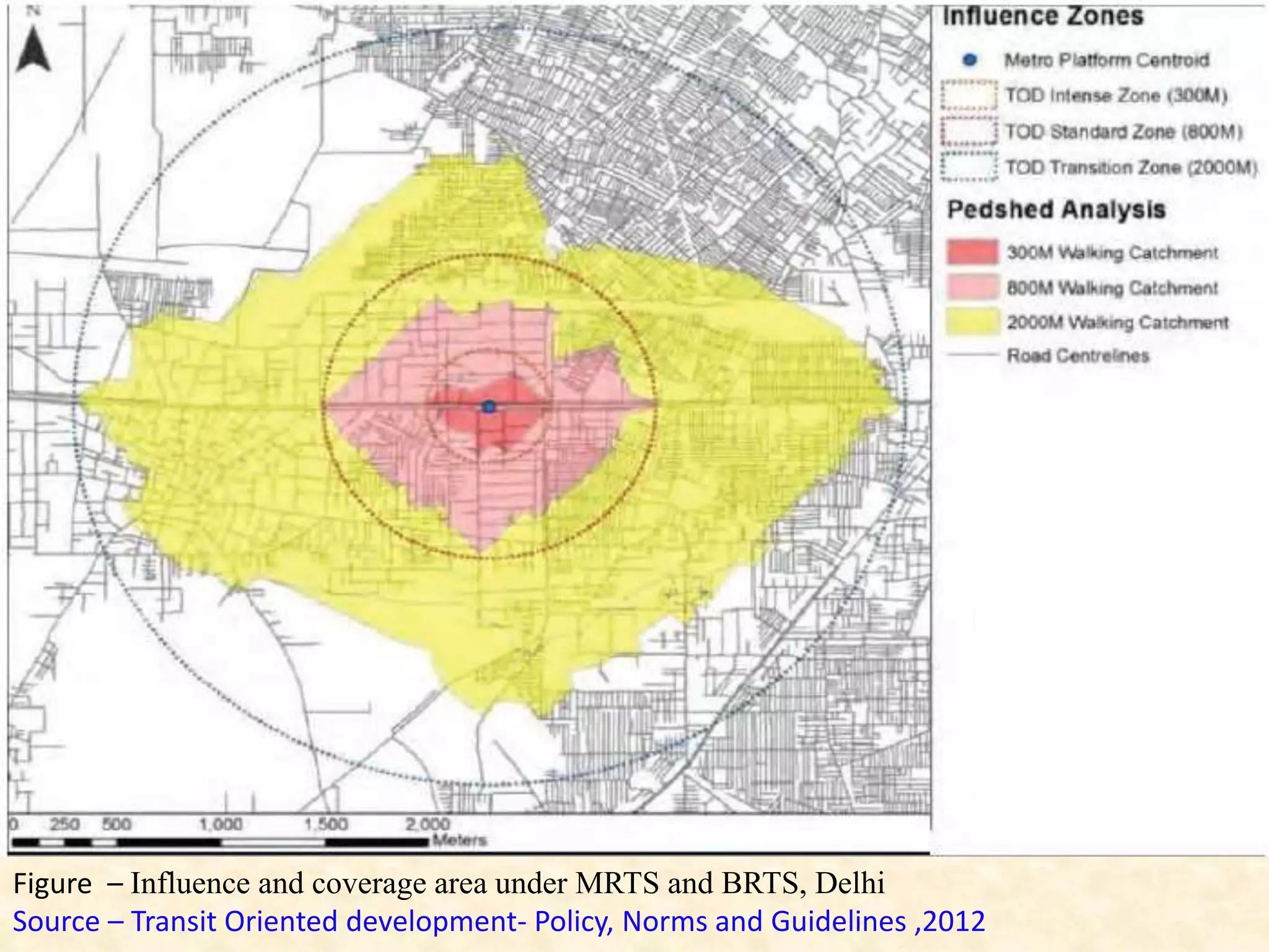 Figure – Influence and coverage area under MRTS and BRTS, Delhi
Source – Transit Oriented development- Policy, Norms and Guidelines ,2012
 