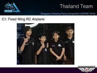 Singapore Amazing Flying Competition (SAFMC 2019)
C1: Fixed Wing RC Airplane
Thailand Team
Singapore Amazing Flying Competition (SAFMC 2019)
 