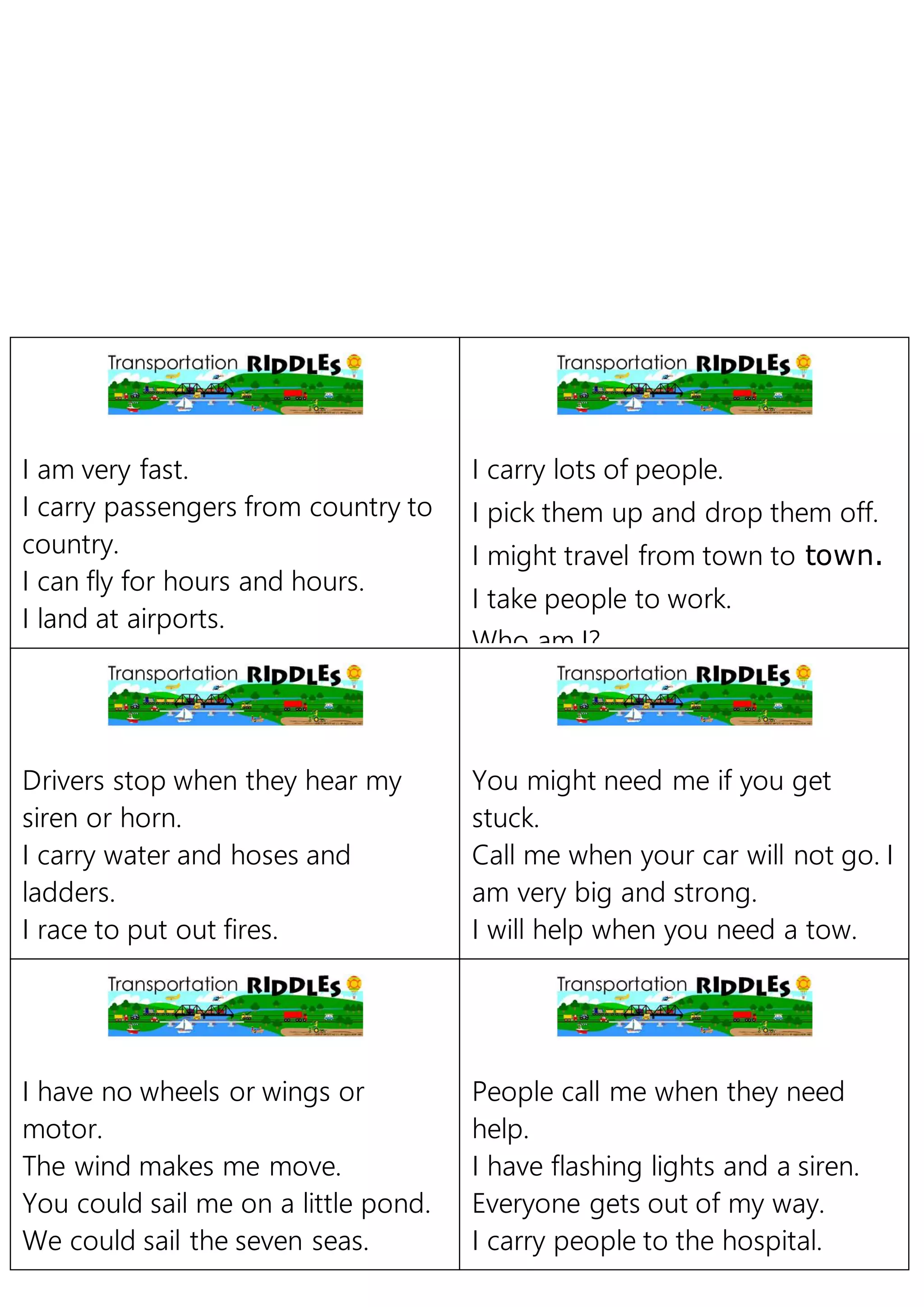 Transportation Riddle | DOCX