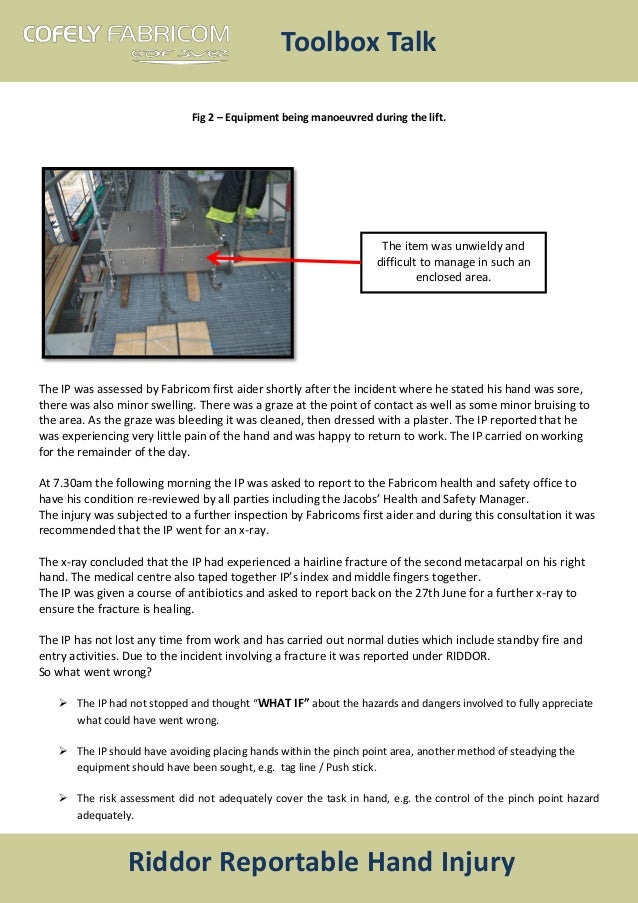 Riddor reportable hand injury