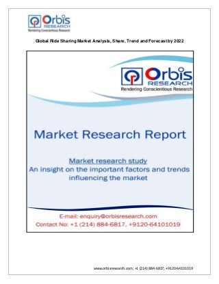 www.orbisresearch.com; +1 (214) 884-6817; +9120-64101019
Global Ride Sharing Market Analysis, Share, Trend and Forecast by 2022
 