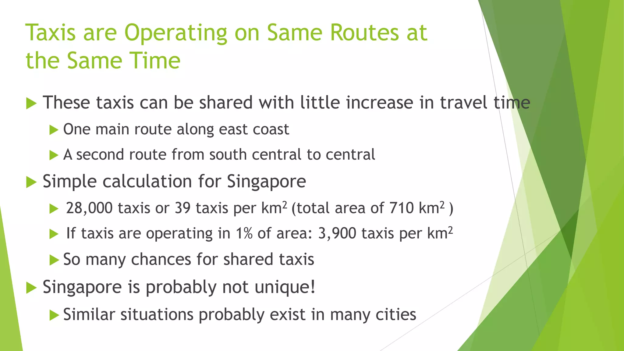Advantages of Multiple Passenger Ride Sharing
 Provides another choice for users
 Depends more on entrepreneurs than on governments
 If successful,
 Reduces cost of transport, with only small increase in travel time
 Increases income for drivers, good for them and economy
 Reduces congestion and thus travel times for everyone
 Reduces petroleum usage and air pollution, without expensive
subsidies for electric vehicles, solar cells, or wind turbines
 Can reduce need for car ownership, which represent second
highest cost for most low and mid-income families after homes
 Less car ownership means less need for parking lots and roads
 