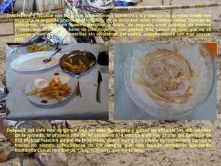 Tras reparar y repostar nos dirigimos por caminos y senderos a la población de paredes donde nos
    esperaba la segunda prueba gastronómica de la actividad, unas increíbles tablas caseras de
    embutidos, regadas con nuestra gasolina la sidra, de segundo unos pedazos de huevos
    caseros que acabas una barra de pan mojando, con patatas frita casera de esas que no se
    queman y siempre están amarillas sin olvidarnos del postre, cuajada casera con miel casera,
    jejej .




Después del café nos dirigimos con un espíritu repleto y ganas de afrontar las dificultades
   de la jornada, la primera alto de Ariestebano 574 metros y de hay al alto del Estoupo de
   899 metros máxima altitud de la jornada, desde hay y con niebla descendemos campo a
   través no siendo conocedores de los riesgos que esta bajada entrañada quedando
   bautizada con el nombre de “ huy, huy huy, que me la pego”
 