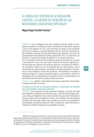 EL MODELO DE GESTIÓN EN LA EDUCACIÓN ESPECIAL. LA CALIDAD DE ATENCIÓN ...