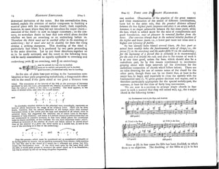 14 U A R ~ ~ O N Y
SIMPLIFI~D. [chap. I.
downward derivation of the notes. But this contradiction does,
indeed, explain the aversion of earlier composers to finishing a
musical piece with the complete minor chord; their expedient,
however, in cases where they did not introduce the major chord-
on~ission
of the third-is now no longer customary; on the con-
trary, we nowadays desire to hear that note which alone decides
whether we have an overclang or an underclnng before us.
Therefore the third must not be omitted either in the oz*erclh.ugor
underrlnng; but it nzust also not be doubled, for then the clang
obtains a striking sharpness. This doubling of the third is
particularly had when it is produced by two parts proceeding
in the same direction. Let us put these directions together so
as to be easily surveyed, and the result, in the following form
will be easily remembered as equally applicable to overclang and
underclat~g(with @ an overclang, with &an underclang).
As the aim of plain four-part writing is the harmonious com-
bination ol four parts progressing nlelodiously, a disagreeable effect
will be the result if the parts stand at too great a distance from
voice). The coilcep!ion of the interval of the fifth ar 111sprototype of harmony
produced by only two toner, pr-supposes the identity of octave tones; for simpler
?hln ?hi?ratio 2 : 3 fhlthl is the ratio I :2 (twelfthl. The third amears. in the
.
.
.
. ~~~~~~ - "~ , " .
srfiesof related notes, uuly k~iter
tlie second octave:
and
simplest relntion to the principal tone, accordingly,represents an
jnreival which traliscelrds the range of an ordinary voice. There can be little
duubt, therefore, that the natural limitation of the humau voice-that musical
instrument
which is the oldest and the type and standardof all others-even in
primeval times, has suggested the vieanons use of octave tones In the repie-
rentation of tone relations; and hence it is neitller chalice norarbitrarinessthat we
are to conceive harmony in that form which places the constituent
in loses st proximity, so thot between the two more important toner-which,
without an inversionof rlie reidtion of above and below, cannot he placed closer
rllan at the int~ivalnl 1 fifth-the dhird enters ns a middle link. as wellin the
cise of the over,
.. .~
~ ,., ~ ~~~~~
:lan~an in that of the underckmg :
k
'
-
-
'
. /----A
c . . g . . e and q . . c . . g
J 5 5 3
o n l v this eenesin-which must be coosidered not as enco~itated
arbitrarilyor
----.
~~~~~ -
hnving grown by ch;lnce, but as resulting nrcesrnr8lyfrom niture-fullyexpluins
the fact that also in the cliord of C minor the c, although not prime, but tifth,
F I . . - ~ +he hlniiamental nnre. If tile third were ouite on the same level with
.-....
" ...- ~ ~ - . - ~
- ~ ~
11,~6fth.it would seem proper to construct the mino; chord on it as lo~~ndation:
blit thisis refused by tiie rir as being altogetherimpossible.
C a p 1.1 TOXIC AND DO!
;NANT N A R J ~ O N Z E S .
$4 ' 5
one another. Observation of the practice of the great masters
and close examination of the sound of different combinations,
have led to the strict rule, that the ,yeatest dist/nce allowed
hetrueen the ~ X J O
h$hestparts (sopranoand alto) is an octave,which,
howeve,; is no :anger adtnissible det-ween the two innerparts, while
the bass, which is added more for the sake of coinpleteness and
good foundation. ltiay nt pleasure be re,,iovedfurther from the
te~zo?: ON>.
e.ze?cisesalruays Re@ to the natural relative josilion of
the /ii,ver and lozuer p a ~ t s ,
i.e., a lower part must not cross over a
higher one (crossingofparts).
As has already been hinted several times, the Jars part as
actual basis readily fakes the fu?idirrnental nofes of clan<ys,i.e., the
puiirie (1) I j z the overclalzg and the under$/th (V) in the underclnn~;
for the bqginning o
,
f
' n period this .is certainly to be recomnzended,
for the close it is strictly the ride, and also in the course of work it
is at any time good, unless the bass, which should also be a
melodious part, be by this means condemned tq incoherenr
groping about with large intervals (4 the directions lor the
melodious connectiol~of chords which follow below). 'There are
no rules directing the use of certain notes of the chord for the
other parts, though there can be no doubt that, at least in the
major key, to begin and especially to close the melody with the
fundamental note (1, V) gives greater decision and repose, and is
therefore particularly appropriate for the special melody-part, the
soprano, at least for the close of fairly long movements.
TVe are now in a poiition to arrange single chords in four
parts in such a nlanner that they will sound well, e.8, the C-major
chord in the following forms :
(-1 Fundamental note in the Errs, md doubled. 1 I
(All good.)
Here at (6) in four cases the filth has been doubled, towhich
1 there is no objection. The doubling of the fifthsat (c) 1s in fact
 