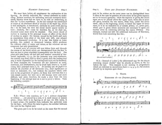 We must heie, before all, supplement the explanation of the
figuring. As already indicated, the " always demands an under-
clang; Roman numbers, for indicating intervals measured down-
wards. likewise show that we have to do with an underclane. so
,,
111.11 ~ : I C
- is t l l ~ 1 1
I I ! L-I.IU~IUI. 111
the i^rt cxmple rli: r.u,rt,v,-,,rl
I I I 71::ii~r
(1
/I.?
f ?I.I~!A,./ fhdrd !f J;x/. i<r;
,
!?he ?nojhrk,~,
w..!, 11
i wcl: iotc:;i:~l,:c, i intro.l~.cxl:naturlllv n
L
.must zt.oirl UI;I,:~!IJ
the r in the-bass, for then thd chord would appear m&ely 2
tonic; similarly, the I must be doubled, for, as we shall see,
dirsoir~rntnotes must never be doubled. This minor chord of
six-four is wanting in the principal means of effect of the chord
of six-four in major-the tension caused by the fourth and sixth
as suspensions from abo-oue of the third and filth, and relaxed
by their downward resolution. It is just this higher or lower
position, this upward or downward relation, which produces
the different effect of major and minor, as the relations are not
congruent, but only symmetrical.
A second series ofexercises will now follow (here and through
the course of the book) which are distineuished from the first. in
that onepart is~i-ouen
cdnlpleteh (consequently also the key). one
&en part often makes the hest and ?nostnatural cormecfionof har-
mo!iiei imjossibie; if, e . ~ ,
for the harnlony step tonic-dominant,
the n~elody
step from third to third is given, then the leading-tone
step is made in~possible
(as the leading-note must not he doubled).
In these examples the harmonies are not indicated as tonic,
dominant, and subdominant, but by small italic letters (6, ' 8 ) indi-
cating their principal notes (1, I). In working.out, thepupil is to
indicate the fitnctions of fhe hanironies (viz., their significance as
tonic or dominant, etc., but without the numbers which refer
only to the progression of parts) ; in these first exercises this is a
very simple matter, but later on it will become more and more
diflicult, and illust, therefore, be made a duty fro111 the very
beginning, if tlic attenipt later on is not to prove a failure. Take
the folloving esn~nple
:
" ,
+ . . 1 . . g c g c g c . . p : +
5 3
N.B.-Where only numbers, or +, or ;without clang-letter
or without .. ,are placed by a note, it is itself (major or minor)
prime ;where there is no figuring at all (see the fifth note), it
is major prime; the number, then, indicates the particular note
for the bass; only where the latter is given, the eumber indicates
the note for the highest part.
The givcn part is so to be noted on the stave that the second
chap. 1 1 TONIC
AND DOMINANT
HARMONIES. ' 5
part to be written on the same stave can be distinguished fronl
it (thus in the case in question all note-stems of the given soprano
are to he turned upwards) ; when the soprano is given, the chord
signs ,are to be placed above the upper stave, when alto or tenor
are glven, between the two staves, when bass, under the lower
stave; also, at the beginning, above, or below the upper or lower
stave, it is to be indicated by c/: (canbur$rmus, ie., given part),
which part is given (these measures are necessary to spare the
teacher error in correcting [altering the cantus firmus]). The
example, worked out with the additional indication of functions,
would then look son~ething
like this :
T . . D . . T D T D T D T . . D ' ? : t
(Second model example.)
N.13.-Instead of :after :
, the abbreviated sign for the simple
overclang (major chord)+ may be placed, as above, m the bar
before the last. This example is not wanting in progressions
which are deficient in smoothness (bars 1-2, 3, 5, 7) ;the student
should try to improve upon them !
I. MAJOR.
EXERCISES
18-20 (Soprano given).
8 5 3 d g 3 d g g d d 4 ? x
 