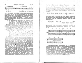 '44 HARMONY
STMPLIFIED. [Chap. LV Chap. IV.1 THECHANGE
OF TONAL
FUNCTIONS. 145
(11 +Dlin minor. (,,I 9 in mmor.
11ut in this manner no for~nsat all result which would deviate
Iron1 those at 159and 160; the fact, however, that the parallel-
clangs coincide also in their figuration with the principal clangs of
the parallel key, is a welcome help in modulation, as it, at least,
does not prevent change of meaning. The most important
results of this examinatioil into the scale figuration of the most
essential chords are :
(A) The prominent r81e which falls to the au~~~ze~t!dfonrth
(4" in the +S, IV' in the 'D;but also [in major] q r
in the "Spand fi and IV' in the Db and 8. and lin
.~~ ~ ~~
minor] i V > in the +Dp,B and 4' [n the "Sp and k):
It should be noticed that the qe is introduced only into har-
monies with + under dominant sipnificance. the IV'. onlv into
- . ,
h ~ r o
s I ol,: : ~ . - d ~ ~ . ~ i n ~ t ) t
si;ni.i~xttce; for in '-5) .111,1
5 in ic~~jor,
r l l ~ . I.ci&l~teninf
of th: u~~dc~~-~Ion~in:tnr
s i ~ ~ > i i ~ c ~ n r : e
is unmistakable, and similarly in +Dfi and 0- in &or. the
heightenin. of the upper-don~kaut
significance.
(B) The significance of the natural seventh (7b, VIIh).
which always gives the major chord upp&-dominaGt
significance, and the minor chord under-dominant sig-
nificance (in ~najor7 to the D, VII to the O
S and the
+Sp; in minor, VII to the ' S 7 to the "D and the
. .
oDjJ).
It will be suficient to keep these two points well in mind; in
so doing we shall in ~naliy
cases choose a psth different from that
followed by the all-levelling custom of the day, which carries out
all figuration more or less in the sense of tonic significance by
introducing the plain fourth in place of the augmented and
adopting the leading-note to the prime (octave), eg., 159(6) and
161(i) with6binstead of6, 159(c) and 161(h)withfit instead off,
159 (e)and 161(c)withf# instead ofj, 159(f) and 161(a) with c#.
instead of c, etc. The (three-part) new exercises in figuration
asked for later on [ex. 304(f)] will give the student an oppor-
tunity of turning these observations to the right use.
As regards the assistance o
f rh~~thm
~ I L
the chafz.re o
f ofmeanin$
of clangs, we will at present only remark that chords falling on
accented beats receive increased attention, whereas to those
entering on unaccented beats we readily ascribe only transitional
importance; ie., for example, we should look upon a. cllord
entering on an unaccented beat between two l~armoniesof the
same sound which are related to it, and are placed upon accented
beats, as a kind of ornamentation of them (in the sense of the
mtermed~atecadences of the preceding chapter), as harmonic
fignrat~on. So Zonp, therefore, as the accenten' dents retain the same
harr~zony,no actual ilarl~ronic
motiot~fakes place. In the following
example :
the G-major chord in the second half is just as much ornamented
by the c-major chord as in the first half the c-major chord is by
the G-major chord; in other words, we should figure this more
correctly thus :
a conception mhose correctness is immediately proved if we
add the characteristic dissonances (D'
instead of D, P instead
of S ):
D' D' D
7 (I)S6 S6 S6
The continuation as at I1 differs from that at I only in that
the upper-dominant (df)
instead of the under.dominant is taken as
figuration for the new tonic. 'The possibility of changing the
meaning of the very simplest harmony steps is thus proved
(c-,. transformed from T-D into S-T, without the aid o
f notes
fore12:i.nto the scale) ;but it should be noticed that the incitement
to modulation does not lie in the step itself, but outside of it.
IVe may, by making use of the same expedient (transferring the
dominant to the accented beat and the tonic to the unaccented),
similarly give changed meaning to the following steps :
 