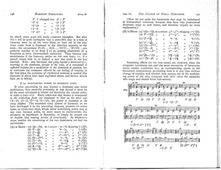 146 HARMONY
SZMPLZIPIED. [Chap. IV.
T S changed into D / T
" T 0 S .. .. "D I"T
OTOD ;; "S j 'T
+T0S ,, , , + D I 0 T
'T D+ ,, ,, O S J+T
Tor which every pupil will easily construct examples. But after
this it will be quite intelligible that a plain-fifth step or a turn of
har~nonymust be all the Inore likely to lead out ,of the key,
when made from a dominant in the direction opposite to the
tonic; the successions D(D).. ,S(S) ..,"S("S) ..,W r D ) . . ,are
perfectly faniiliar to us from § rz as passing treatments of a
dominant as tonic (intermediate cadences). They become real
modulations if the harmony settles on the new tonic, Le., if a
period closes with it, or indeed a new one starts in the key
reached. Rule : Any hari~~onic
step going 6eyond a domi~iant
(i.e.,
resorti?~~
to the dotr~inoni,forei;.n to /he scak, of a donzinanf) i
s
suficie~~t
i~~rpuZse
fur n n~odulationto the do?~zinant
in guestion, but
to overcome the resistance offered by our feeling of tonality, in
the first place the assistance o
f rhythmical re/a/ions is needed (the
elements of which have been explained above, and further details
have yet to follow).
# 14. MODULATING POWER OF HARMONY STEPS.
If even proceeding by step beyond a dominant may incite
modulation, then naturally proceeding 6y leap beyond it must be
all the more calculated to render the dominant the central point,
to make a tonic of it. Every 7uholc-tone step, liecause it corresponds
to the t~ansitionfro?^ one dominant to that on the other side
(S-D, B-S, 9-oS, "S-OD), has power to nlodulat~to the
cZanf skippelt. The extended tonal system of harmony, as we
have developed it in the preceding chapters, presents an entire
series of whole-tone steps, uzhose iatmt modulating power may at
any tinle become active, by mere resort to characteristic dis-
sonances or expedients in figuration, or siniply by proper use
of rhythm (the varying accent of time-beats). As whole-tone
steps, besides the connecting of the two dominants, we find the
successions :
(A) in Major : (A)Sp-Dp,
(B) z-sj,
(c) T
-
?
O
,
(D) T-S,
(E) Tp-D3>,
(F) TI-&
(G) Di>-OS,
(IT)s-osp,
(1) OTP-S,
: "a-%, skipping "e (Tp).
"baa, ,, O
e (Tp).
c+-d+, ,, S+ (D).
c+-b+, ,, f+ (S).
"e-% ,, .
a (Sp).
*e-.f#, ,r "(DP).
"d- c, ,, "
f ("T).
6?+-up+, ,, eb+ (YTj).
eV+-dv+, ,, a?+ (OSj).
Chap. IV: TIIECHANGE
OR TONAL
~ ~ U N ~ ~ Z O N S . '47 I
(Here we put aside the harmonies that may be introduced
in inter~nediatecadences, because they for111 very pronounced
dominant steps to new tonics, and therefore require no more
explanation.)
(B) inMinor :(A)ODp-OSp, in A-minor:R+-f +, skipping c+CTp).
( B ) % - ~ P , , , ,, f+-g+, ,, l+(OTP).
I
I
(c)T o , ,, ,, 'e-'d, ,, 42 (0s). :i
(4'dJ-+BI ,, ,, Y#-:r#> 2 , "c# (+Tp).
I - , . ,, 'c$-"d#, ,, "g# (+Dp).
Surprising effects (in the best sense) are obtained, when the
composer introduces one and the same succession of harmonies
under silnilar conditions ( i . , at corresponding places in the
tlie~iiaticalconstruction), proceeding rrom it at one time without
chan,oe of tonality, and another time making use of the niodulat-
ing power of the step (compare with each other the examples
with single and double letter indications):
 