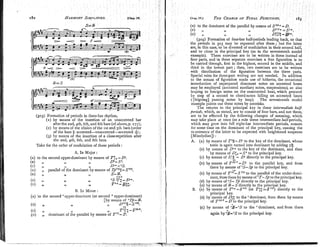 (303) Formation of periods in three-bar rhythm,
( I ) by means of the insertion of an unaccented bar
after the znd, 4th, 6th, and 8th bars (cf.above,p. 177);
(2) by means of the elision ofthe 1stand 5th bars (order
of the bars 11: accented-unaccented-accented :I);
(3) by means of the insertion of a close-repetition after
the znd, 4th, 6th, and 8th bars.
Take fixthe order of modulation of these periods :
A. In Major :
(A) to the second upper-dominant by means of T f ,-Dr.
(B) .. .. D6=S6.
. . ..
(c) 9, D
" -OS.
(D) ,, parallel oiihe dominantzy means of QV1'h=SY".
(E) ,, S-....
S.
-
B. In M~nor
:
(A) to the second "upper-dom~nant
(or second + upper-dominant)
[by means of "Tj-S.
(n) r I, , ~ " " q
..,-Sv".
".
( 4 ,, TI,'<-$IX'.
I, "<
(D) ,, dominant of the parallel by means of T v ' - 2 .
Chap. 1v.1 THECHANCE
OF TONAL
(E) to the doninant of the parallel by means of S"'<-U.
(
9 ,, 9, 9,
D V I l > =ST<.
(0) ,, n:~'q-@>.
(304) Formation of four-bar half-periods leading back, so that
the periods in 303 may be repeated after them; but the latte~
are, in this case. to he d~vested
of modulation in their second half.
and to close in the principal key (as in the seventeenth modei
> ,
. example). These exercises are to be,written in three instead of
four parts, and in three separate exercises a free fignration is to
be carried through, first in the highest, second in the middle, and
third in the lowest part; then, two exercises are to be written
with distribution of the figuration between the three parts.
Special rules for,three-part writing are not needed. In addition
to the means of figuration made use of hitherto, the occasional
introduction of unprepaxd dissonant notes on accented beats
may be employed (nccented auxiliary notes, suspensions), as also
leaping to foreign notes on the unaccented beat, which proceed
by step of a second to chord-notes falling on accented beats
([feigning] passing notes by leap). The seventeenth model
example points out these notes by asterisks.
The returns to the principal key in these intermediate hag-
periods, which, as stated, are to consist of four bars, and not three,
are to be effected by the following changes of meaning, which
may take place at once (as a rule these intermediate half-periods,
which may grow into full eight-bar intermediate periods, remain
for some time on the dominant of the principal key, causing the
re-entrance of the latter to be expected with heightened suspense
[blixolydian]) :
A. (A) by means of T'h-D' to the key of the dominant, whose
tonic is again turned into dominant by adding
(n) by means of D1>
to the key of the dominant, and then
by means of D;.
= S 6to the principal key.
(c) by means of S.7.0
~~.
- D directly to the principal key.
"
1
(D) by means of T"" -D' to the parallel key, and from
there by means of as-S$ to the principal key.
I >
(E) by means of 7'"'-Sv" to the parallel of the under-domi-
nant, fromthere by means of OT- S$ to the principal key.
I
(F) by means of OS- Tj directly to the principal key.
(G) by means of S-S directly to the principal key.
B. (A) by means of TI>-$"I1 (or T::=$"") directly to the
principal key.
(B) by means of D;: to the "dominant, from there by means
of Tr"<-D to the principal key.
(c) by means of S - " S to the "dominant, and from there
again by :s-"S to the principal key.
 