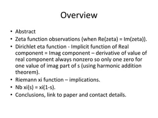Eta Function Investigation of the Characteristics of the Zeros of the Riemann Zeta ...