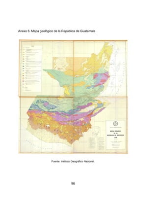 96
Anexo 6. Mapa geológico de la República de Guatemala
Fuente: Instituto Geográfico Nacional.
 