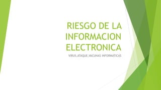 RIESGO DE LA
INFORMACION
ELECTRONICA
VIRUS,ATAQUE,VACUNAS INFORMATICAS
 