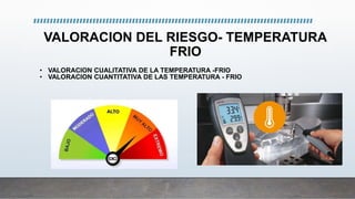 VALORACION DEL RIESGO- TEMPERATURA
FRIO
• VALORACION CUALITATIVA DE LA TEMPERATURA -FRIO
• VALORACION CUANTITATIVA DE LAS TEMPERATURA - FRIO
 