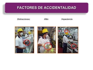 Distracciones:
Distracciones: Afán
Afán Impaciencia
Impaciencia
FACTORES DE ACCIDENTALIDAD
FACTORES DE ACCIDENTALIDAD
 