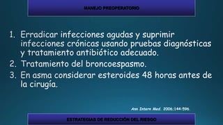 Ann Intern Med. 2006;144:596.
MANEJO PREOPERATORIO
ESTRATEGIAS DE REDUCCIÓN DEL RIESGO
 