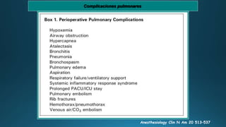 Anesthesiology Clin N Am 20 513–537
Complicaciones pulmonares
 