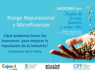 Riesgo Reputacionaly Microfinanzas ¿Qué podemos hacer los inversores  para mejorar la reputación de la industria? Guadalupe de la Mata 