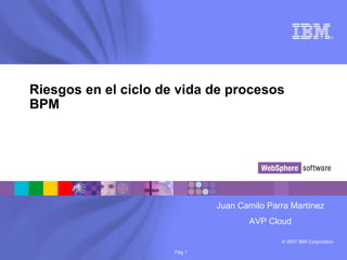 © 2007 IBM Corporation
®
Pág 1
Riesgos en el ciclo de vida de procesos
BPM
Juan Camilo Parra Martínez
AVP Cloud
 