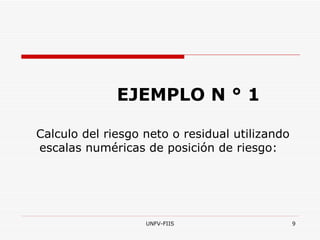 EJEMPLO N  ° 1 Calculo del riesgo neto o residual utilizando escalas numéricas de posición de riesgo: 