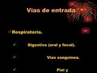 Respiratoria. Digestiva (oral y fecal).   Vías sanguínea. Piel y mucosas. 