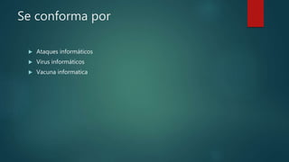Se conforma por
 Ataques informáticos
 Virus informáticos
 Vacuna informatica
 