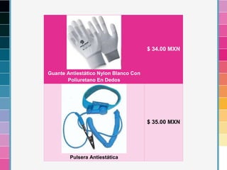 Guante Antiestático Nylon Blanco Con
Poliuretano En Dedos
$ 34.00 MXN
Pulsera Antiestática
$ 35.00 MXN
 