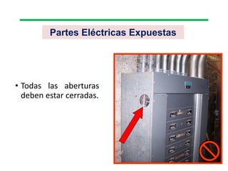 Partes Eléctricas Expuestas
• Todas las aberturas
deben estar cerradas.
 