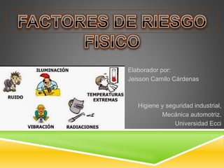 Elaborador por:
Jeisson Camilo Cárdenas
Higiene y seguridad industrial,
Mecánica automotriz.
Universidad Ecci
 