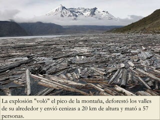 La explosión "voló" el pico de la montaña, deforestó los valles de su alrededor y envió cenizas a 20 km de altura y mató a 57 personas. 