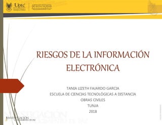 RIESGOS DE LA INFORMACIÓN
ELECTRÓNICA
TANIA LIZETH FAJARDO GARCIA
ESCUELA DE CIENCIAS TECNOLÓGICAS A DISTANCIA
OBRAS CIVILES
TUNJA
2018
 