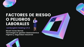 Lamborghini Holding S.P.A
FACTORES DE RIESGO
O PELIGROS
LABORALES
Nicoll Torres Bernal
Tecnología en gestión Gastronómica
Higiene y Seguridad Industrial
 