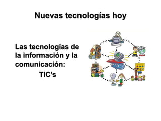 Nuevas tecnologías hoy
Las tecnologías de
la información y la
comunicación:
TIC’s
 