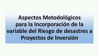 Aspectos Metodológicos
para la Incorporación de la
variable del Riesgo de desastres a
Proyectos de Inversión
 
