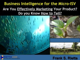 Business Intelligence for the Micro-ISV
Are You Effectively Marketing Your Product?
         Do you Know How to Tell?




                            Frank S. Rietta
 