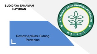 Get a modern
PowerPoint
Presentation that
is beautifully
designed.
Review Aplikasi Bidang
Pertanian
BUDIDAYA TANAMAN
SAYURAN
 