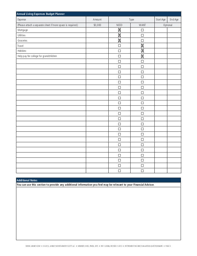 Additional living expenses worksheet