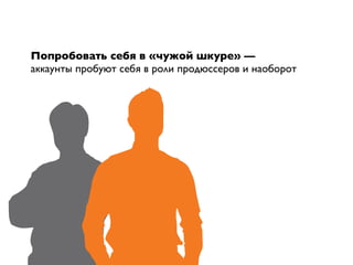 Попробовать себя в «чужой шкуре» —
аккаунты пробуют себя в роли продюссеров и наоборот
 