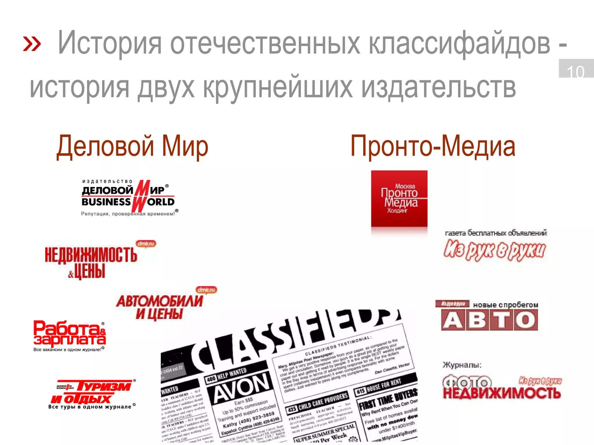 »   История отечественных классифайдов - история двух крупнейших издательств Деловой Мир Пронто-Медиа 