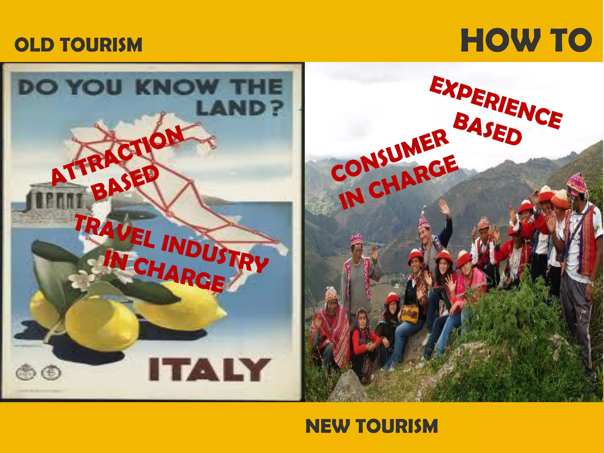 HOW TO

OLD TOURISM

NEW TOURISM

 