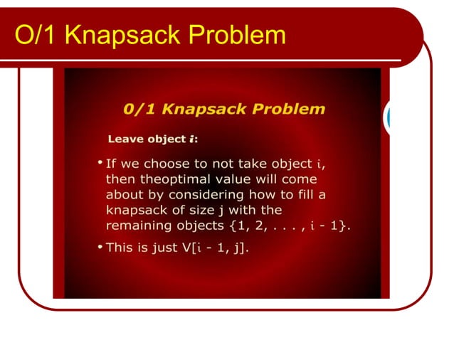 0 1 knapsack problem using dynamic programming | PPT