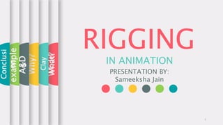 RIGGING
IN ANIMATION
PRESENTATION BY:
Sameeksha Jain
What?
Why?
Conclusi
on
Clay
Model
example
sA&D
1
 