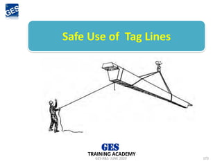 GES-R&S- JUNE 2020 173
TRAINING ACADEMY
Safe Use of Tag Lines
 