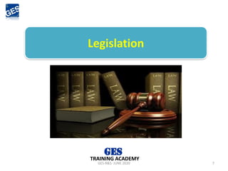 GES-R&S- JUNE 2020 7
TRAINING ACADEMY
Legislation
 