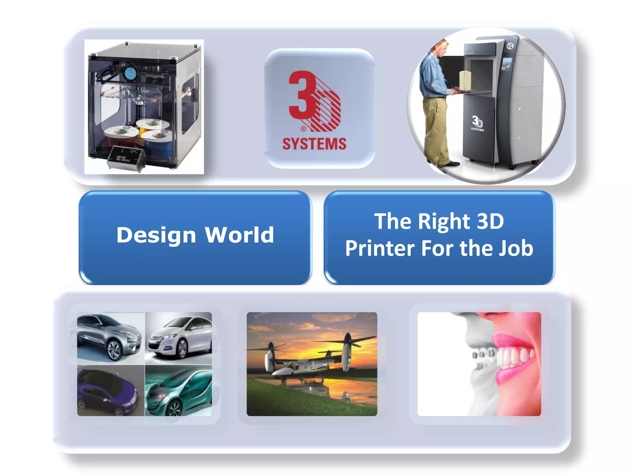 Design World

The Right 3D
Printer For the Job

 