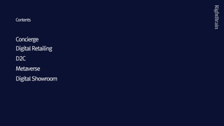 Contents
Concierge
Digital Retailing
D2C
Metaverse
Digital Showroom
 