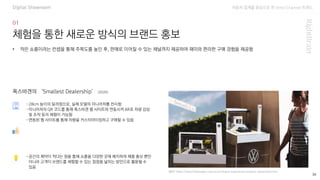 자동차 업계를 중심으로 한 Omni Channel 트랜드
(출처: https://www.Volkswagen.com.au/en/brand-experience/smallest-dealership.html)
38
체험을 통한 새로운 방식의 브랜드 홍보
-28cm 높이의 딜러점으로, 실제 모델의 미니어처를 전시함
-미니어처의 QR 코드를 통해 폭스바겐 웹 사이트와 연동시켜 AR로 차량 감상
및 조작 등의 체험이 가능함
-연동된 웹 사이트를 통해 차량을 커스터마이징하고 구매할 수 있음
• 작은 쇼룸이라는 컨셉을 통해 주목도를 높인 후, 판매로 이어질 수 있는 채널까지 제공하여 재미와 편리한 구매 경험을 제공함
폭스바겐의 ‘Smallest Dealership’ (2020)
-공간의 제약이 적다는 점을 통해 쇼룸을 다양한 곳에 배치하여 제품 홍보 뿐만
아니라 고객이 브랜드를 체험할 수 있는 접점을 넓히는 방안으로 활용될 수
있음
Digital Showroom
 