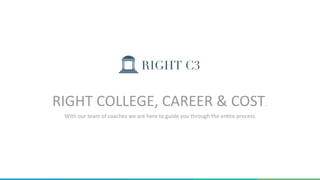RIGHT COLLEGE, CAREER & COST.
With our team of coaches we are here to guide you through the entire process.
 